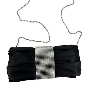 J.‎ Francis Evening Clutch Women OS Black Excellent Rhinestone Satin Chain Strap